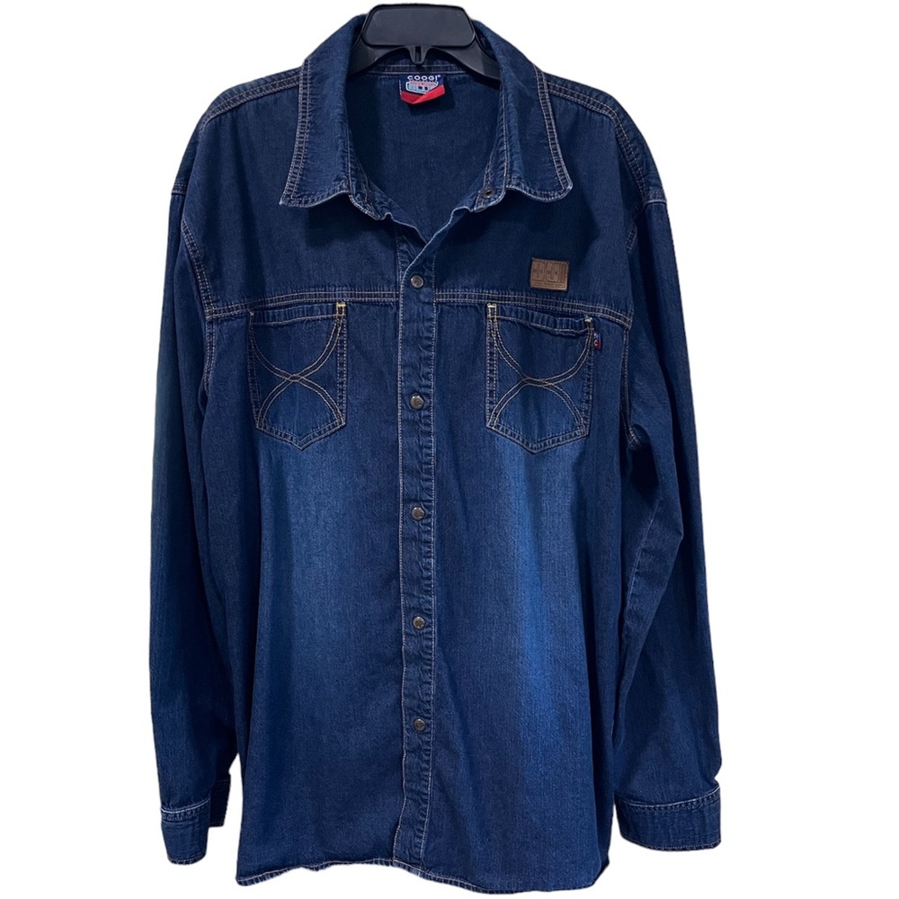 COOGI Down Under Blue Australia 4X XXXXL Cotton Denim Snap Long Sleeve Shirt Men